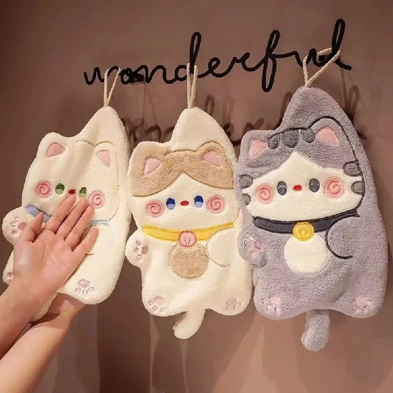 Home Bathroom Cleaning - Cute Cat Hand Towel Quick Drying