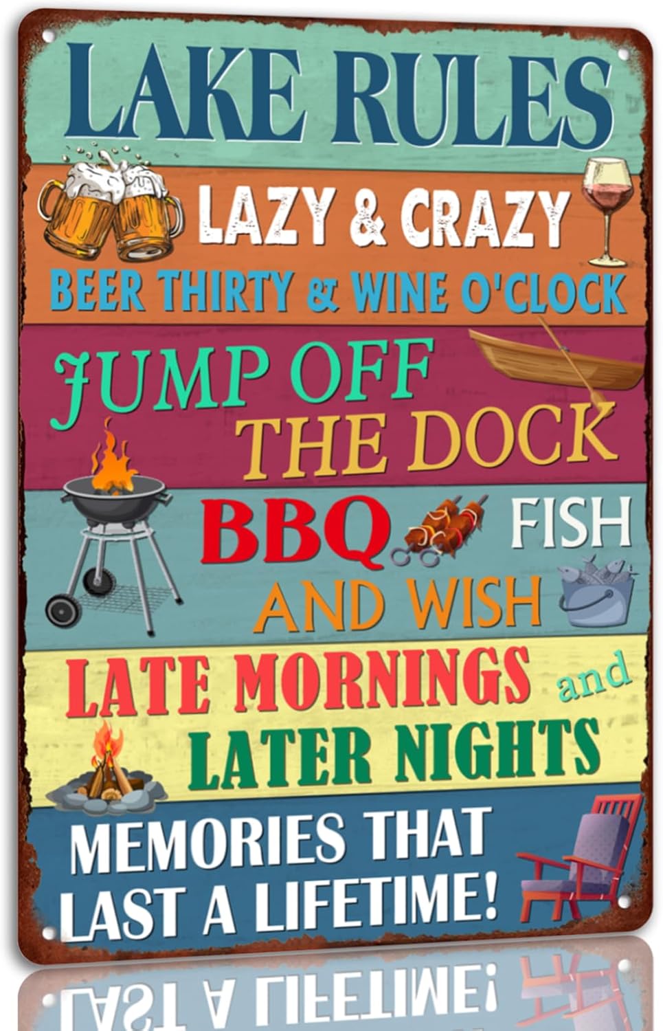 Home Bathroom Rules - Lake Rules Tin Sign Vintage Lake