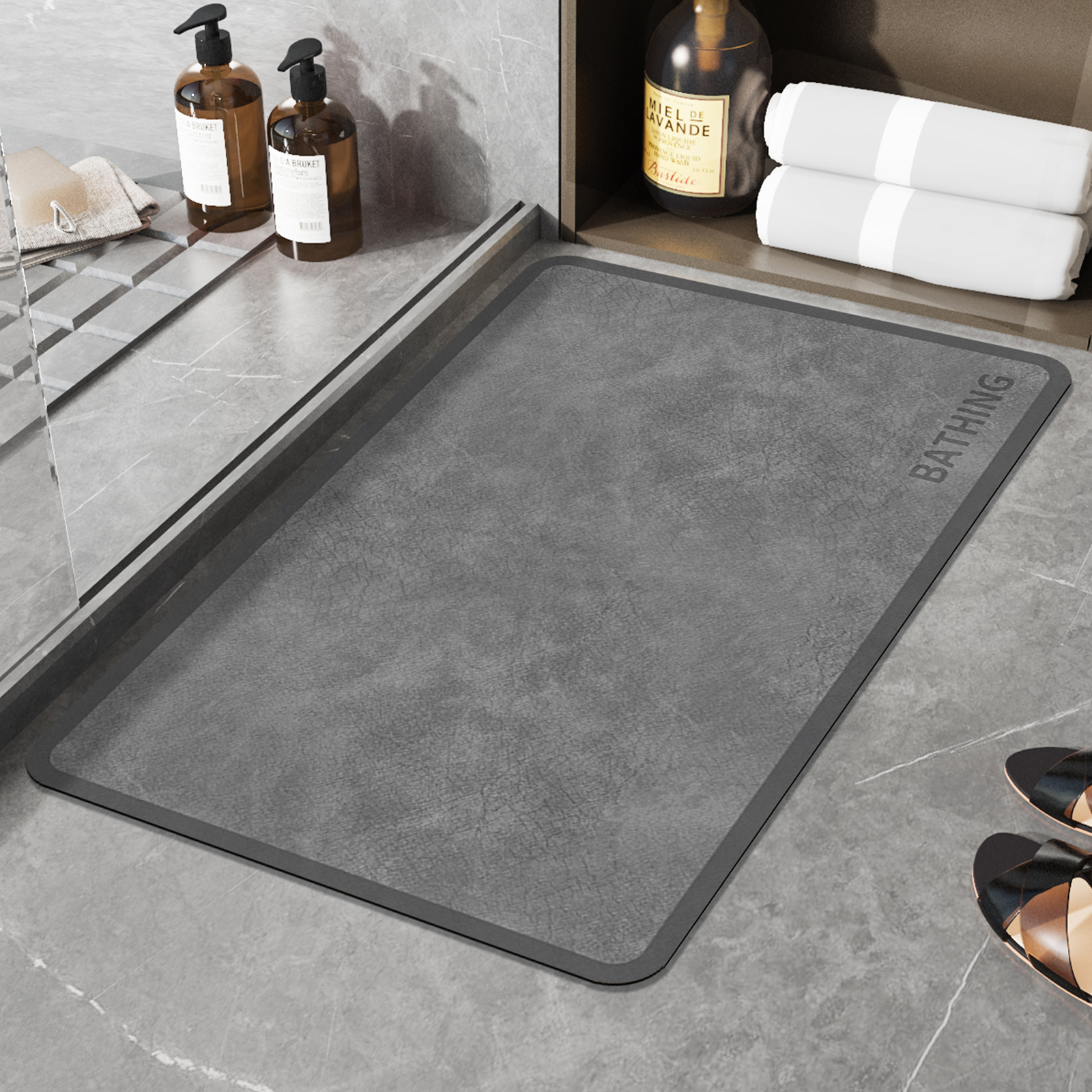 Zara Home Bathroom - Grey textured, dirt-resistant printed bathroom anti-slip