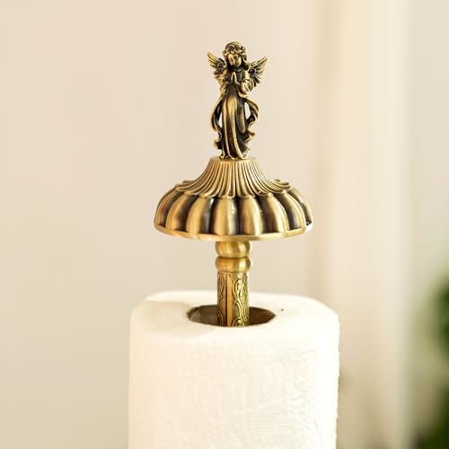 Home Bathroom Towel Dispenser - Antique-Style Brass Angel-Topped Countertop Paper Towel