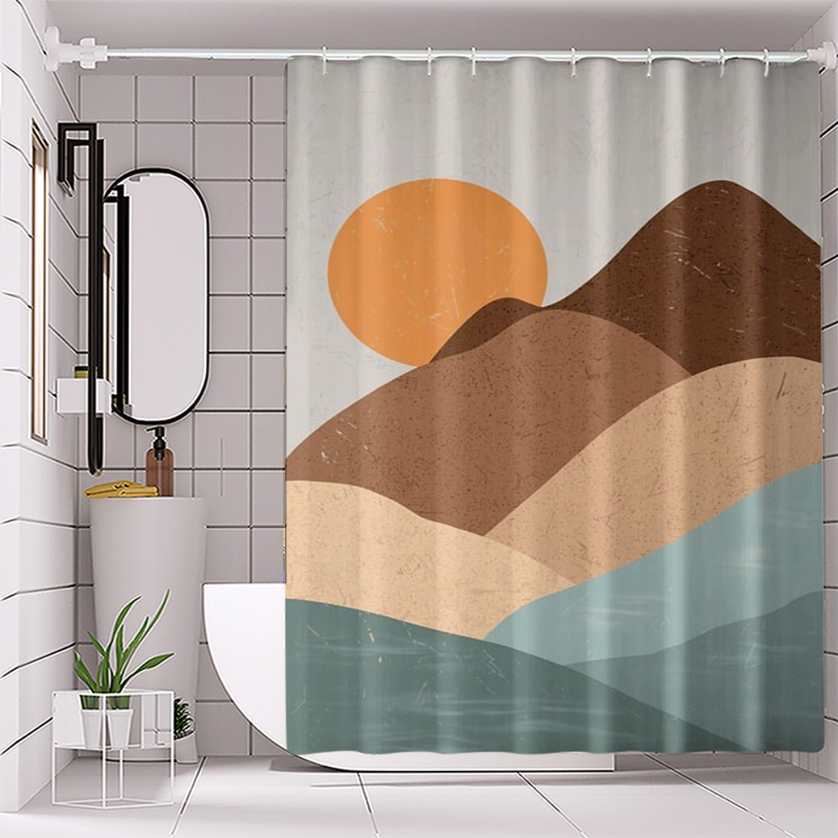4pc Abstract Landscape and Sun - Home Bathroom Partition avaliação e preço