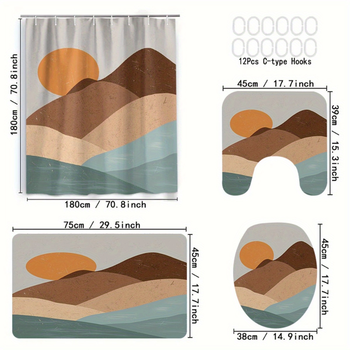 4pc Abstract Landscape and Sun - Home Bathroom Partition avaliação e preço