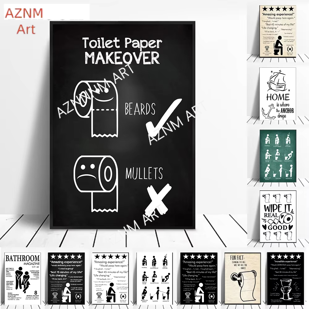 Wall Art Canvas Painting Funny - Home Bathroom Rules avaliação e preço