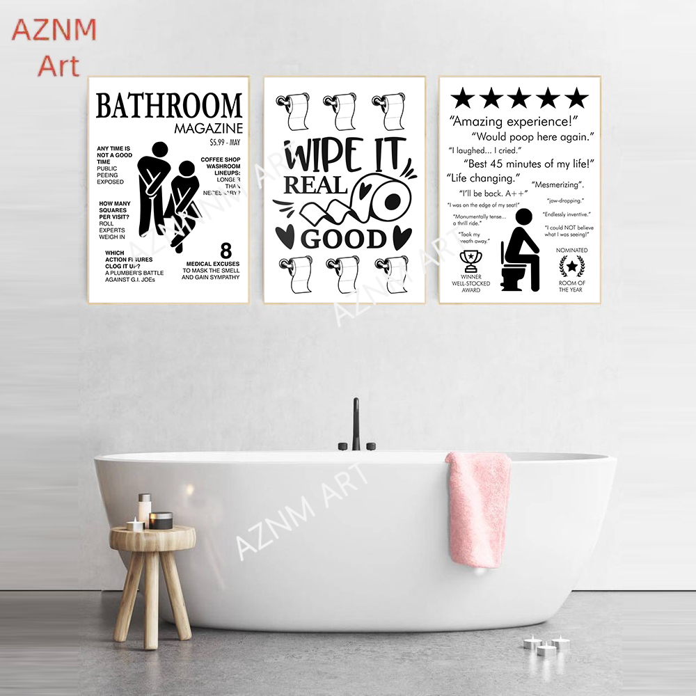 Wall Art Canvas Painting Funny - Home Bathroom Rules avaliação e preço