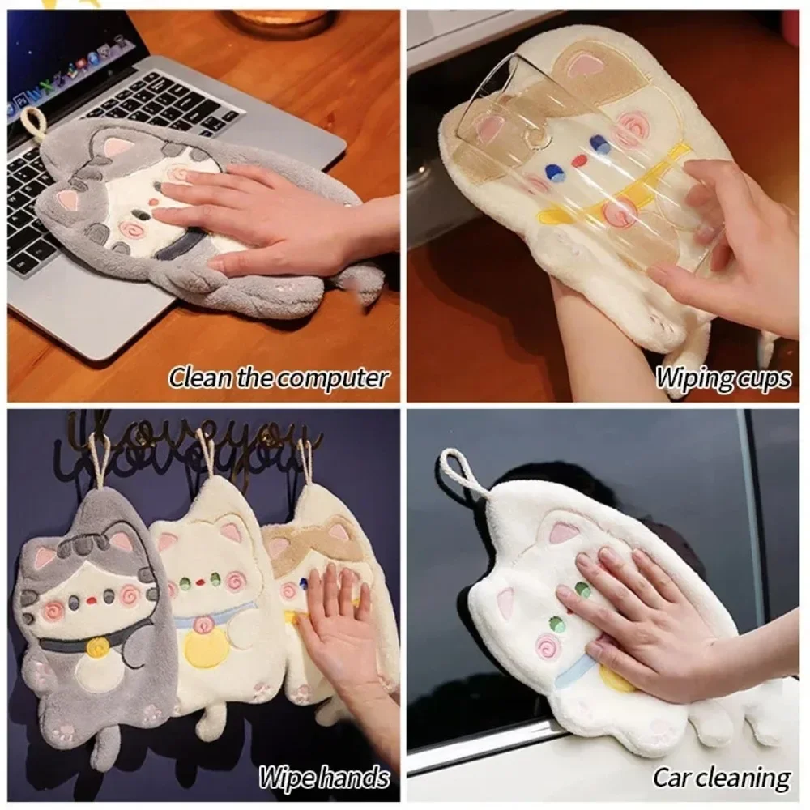 Cute Cat Hand Towel Quick Dryi - Home Bathroom Cleaning avaliação e preço
