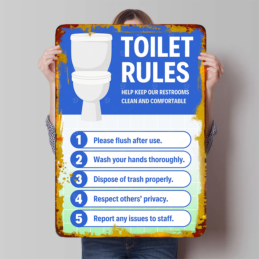 Custom Toilet Rules Metal Sign - Home Bathroom Etiquette avaliação e preço