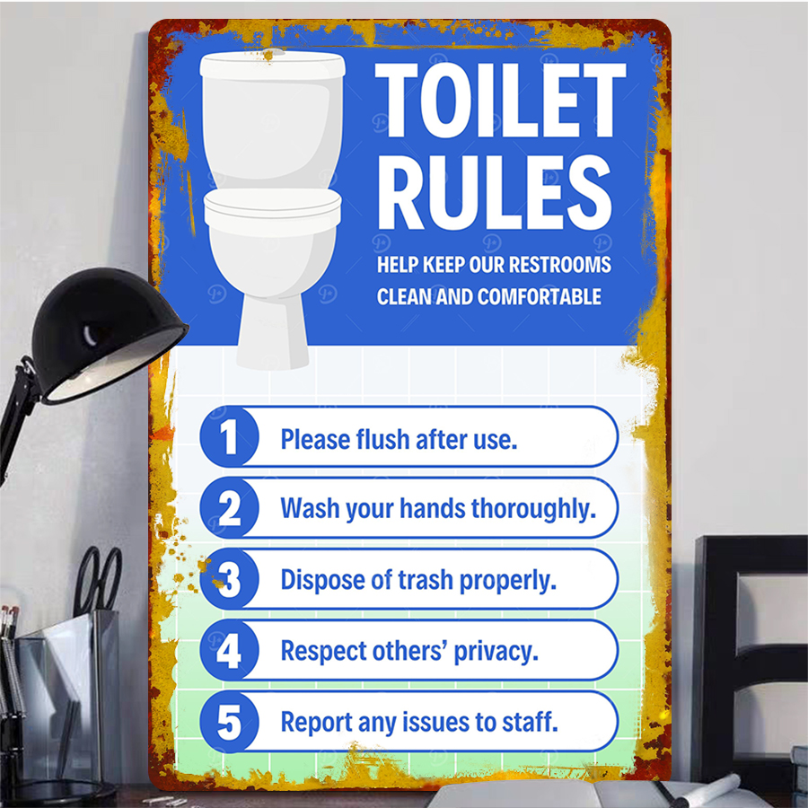 Custom Toilet Rules Metal Sign - Home Bathroom Etiquette avaliação e preço