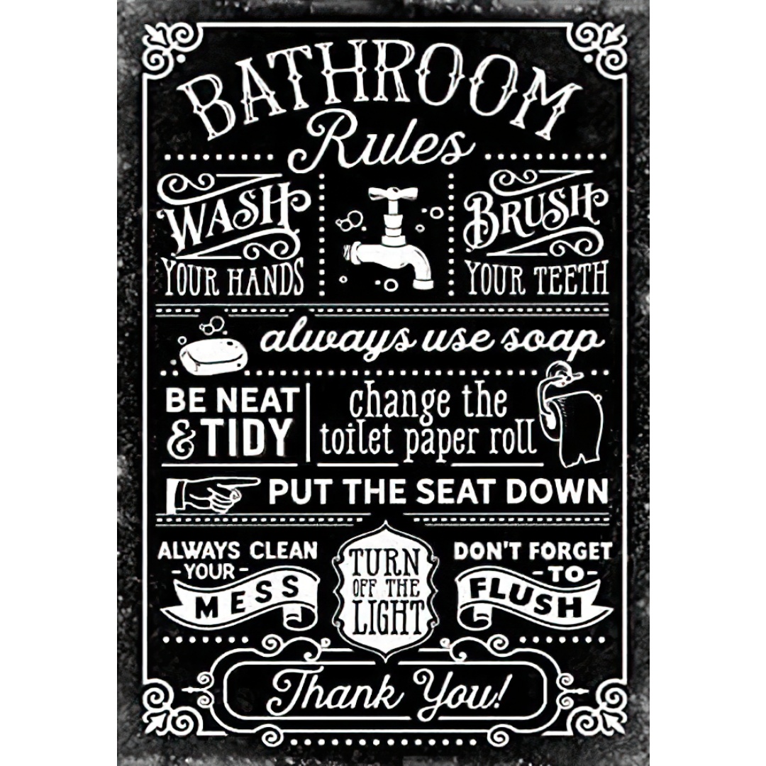 Retro Vintage Funny Metal Tin  - Home Bathroom Rules avaliação e preço