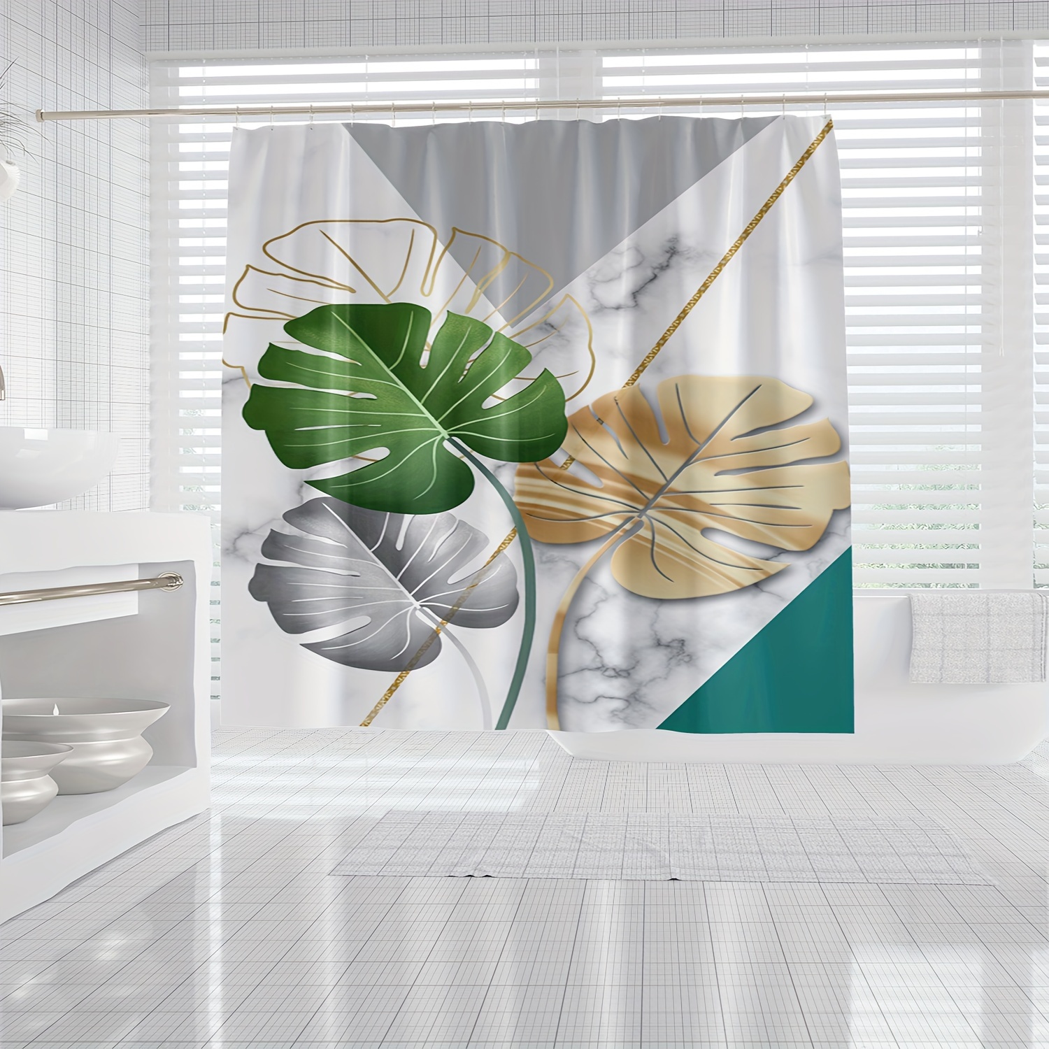 1pc Marble Leaf Pattern Shower - Home Bathroom Partition avaliação e preço