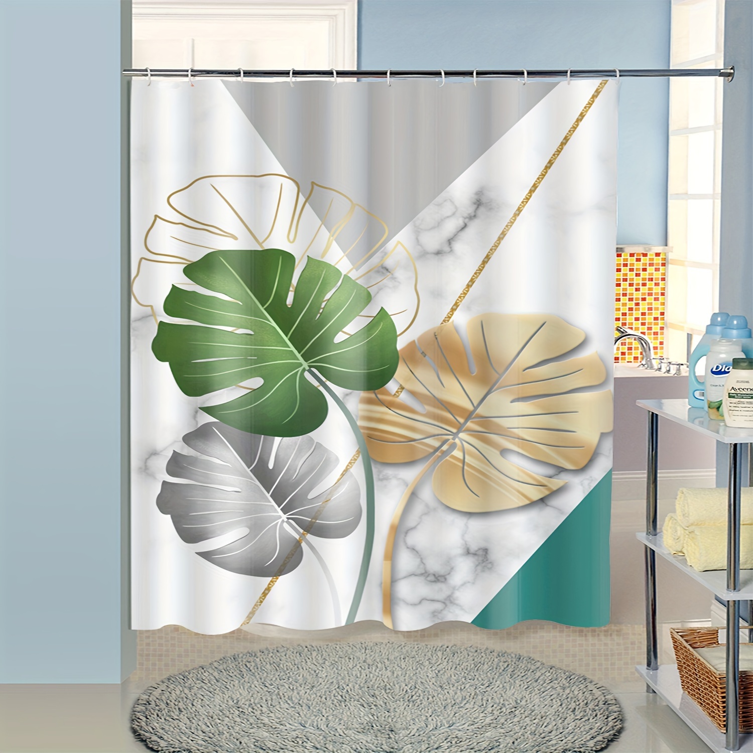 1pc Marble Leaf Pattern Shower - Home Bathroom Partition avaliação e preço