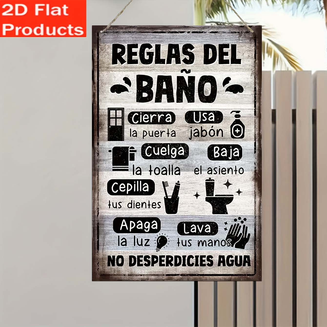 Vintage Spanish Bath Metal Sig - Home Bathroom Etiquette avaliação e preço