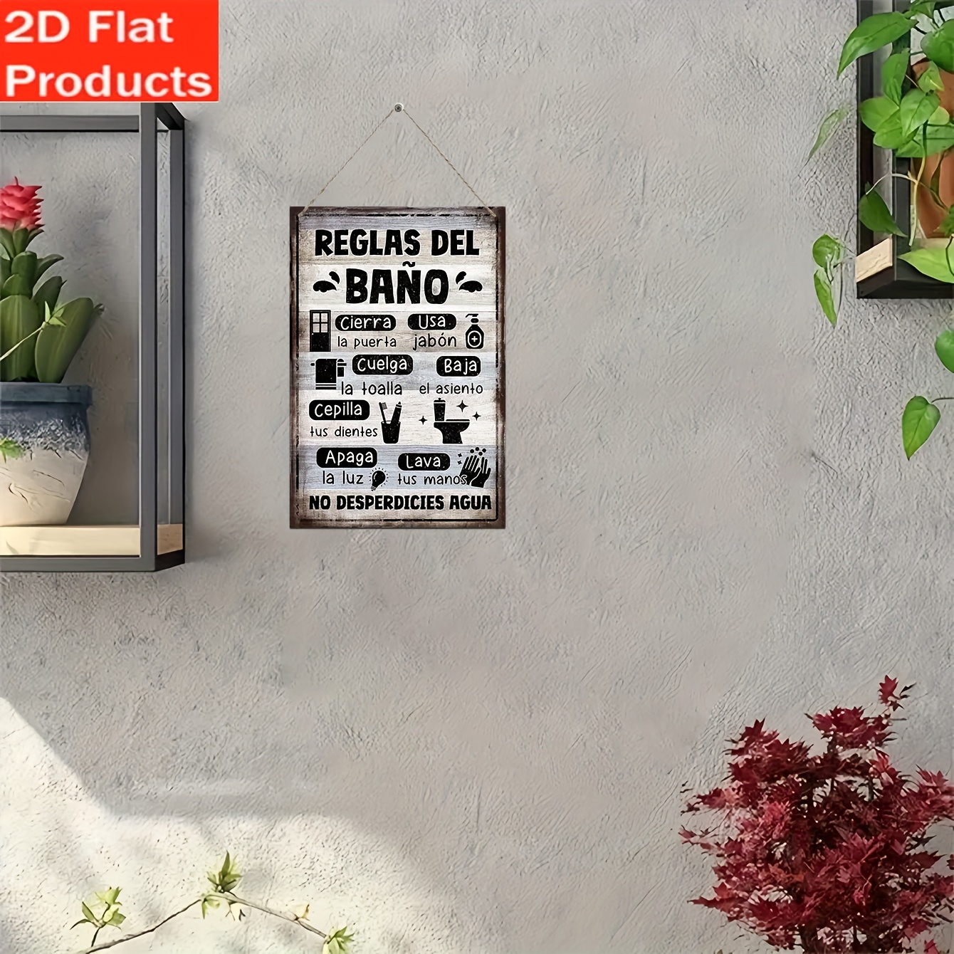Vintage Spanish Bath Metal Sig - Home Bathroom Etiquette avaliação e preço