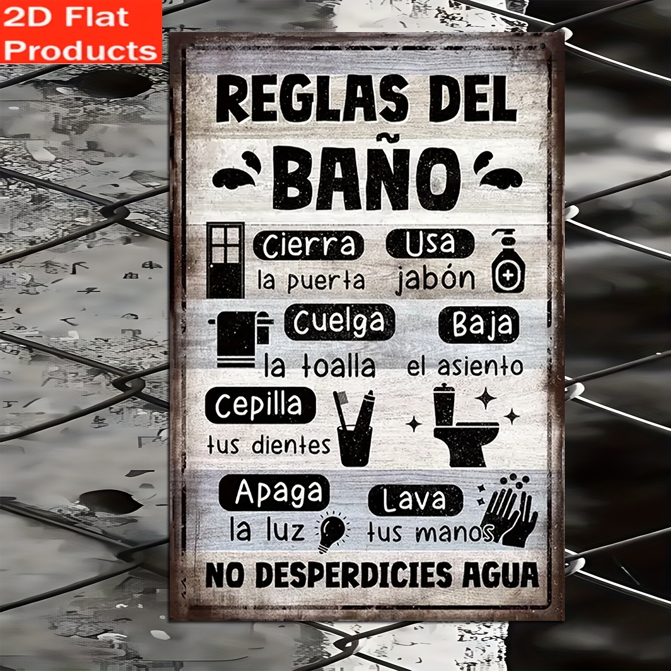 Vintage Spanish Bath Metal Sig - Home Bathroom Etiquette avaliação e preço