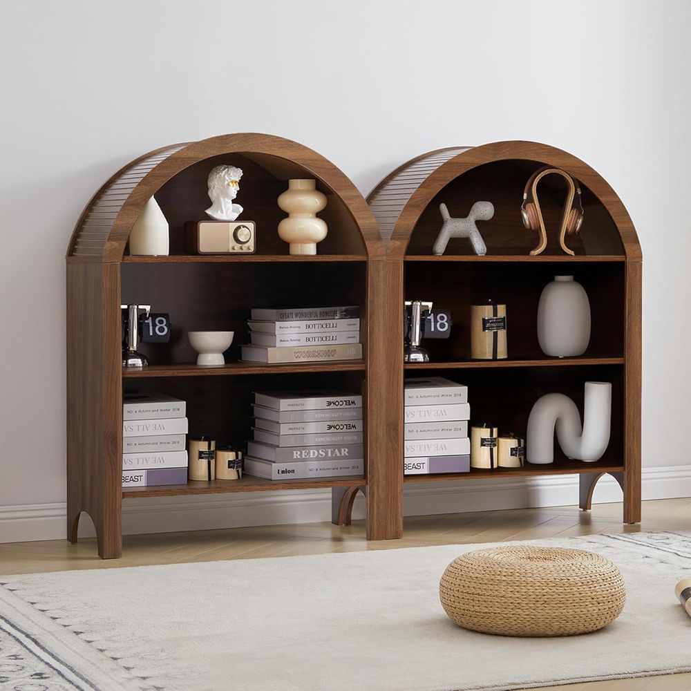 Walnut 3-Shelf Arched Bookcase - Home & Bathroom Building Products Pte Ltd Photos avaliação e preço