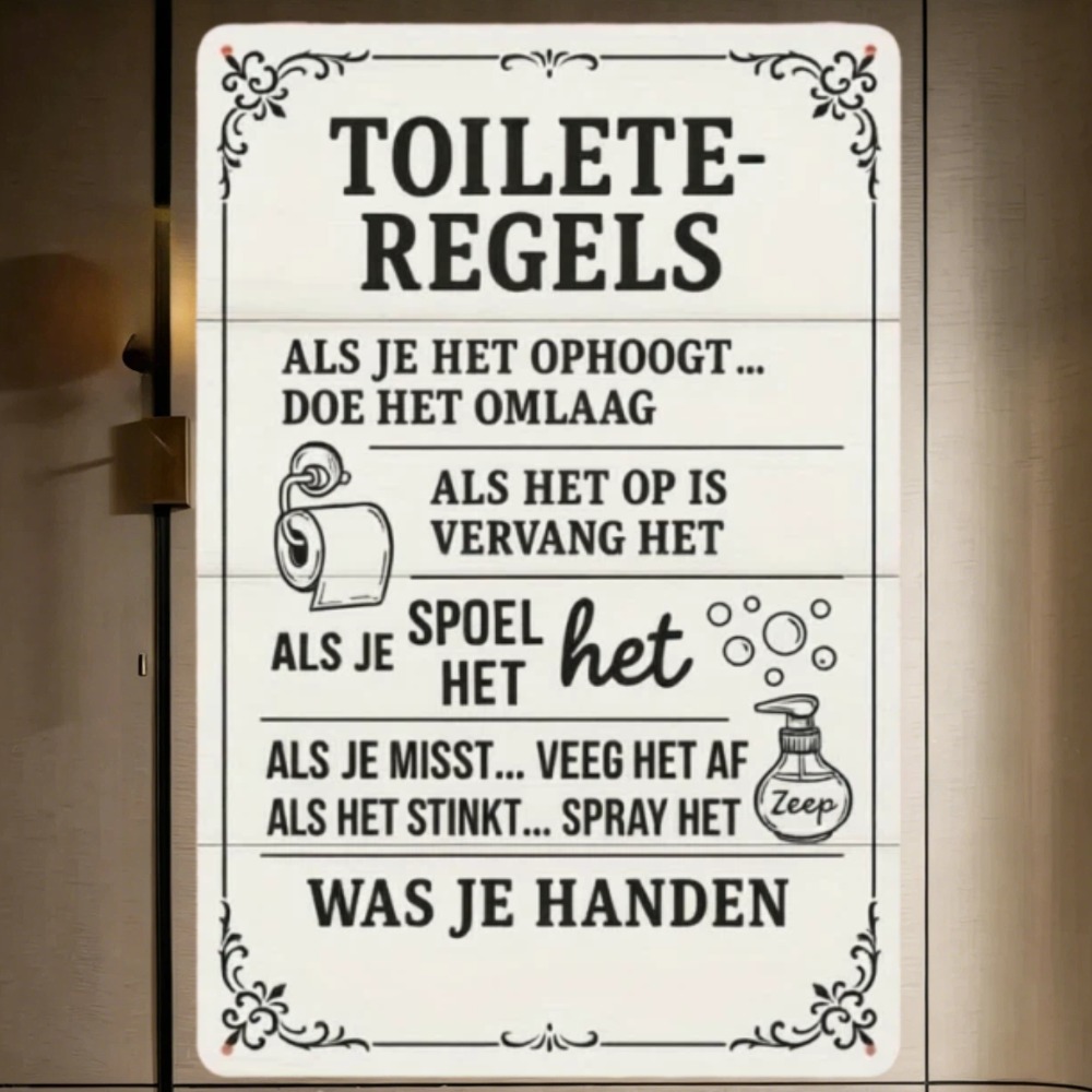 2D Dutch Bathroom Rules Metal  - Home Bathroom Etiquette avaliação e preço