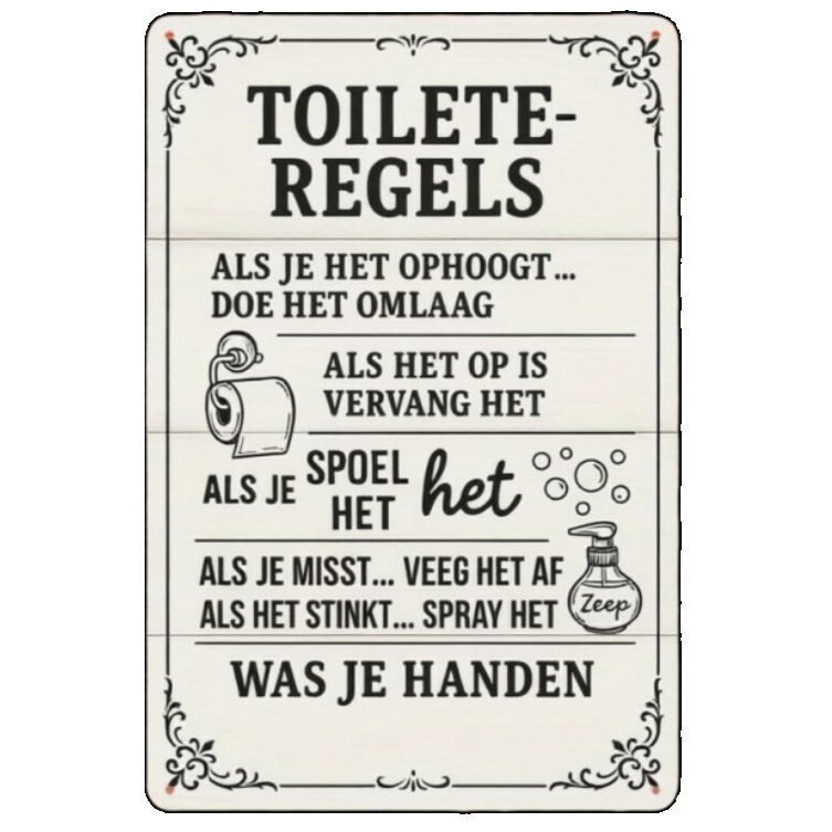 2D Dutch Bathroom Rules Metal  - Home Bathroom Etiquette avaliação e preço
