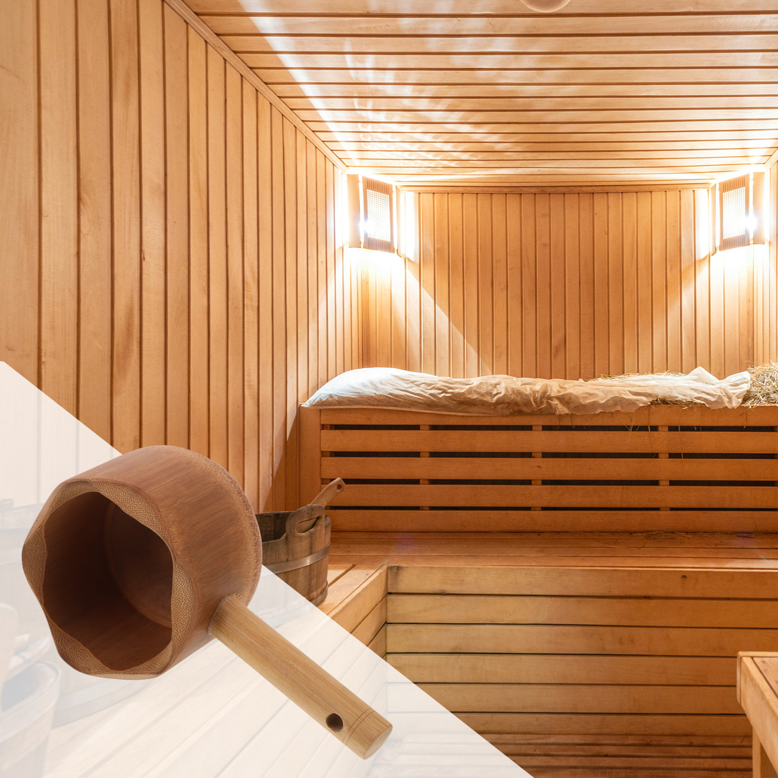 Bamboo Water Ladle Long Handle - Home Bathroom With Sauna avaliação e preço