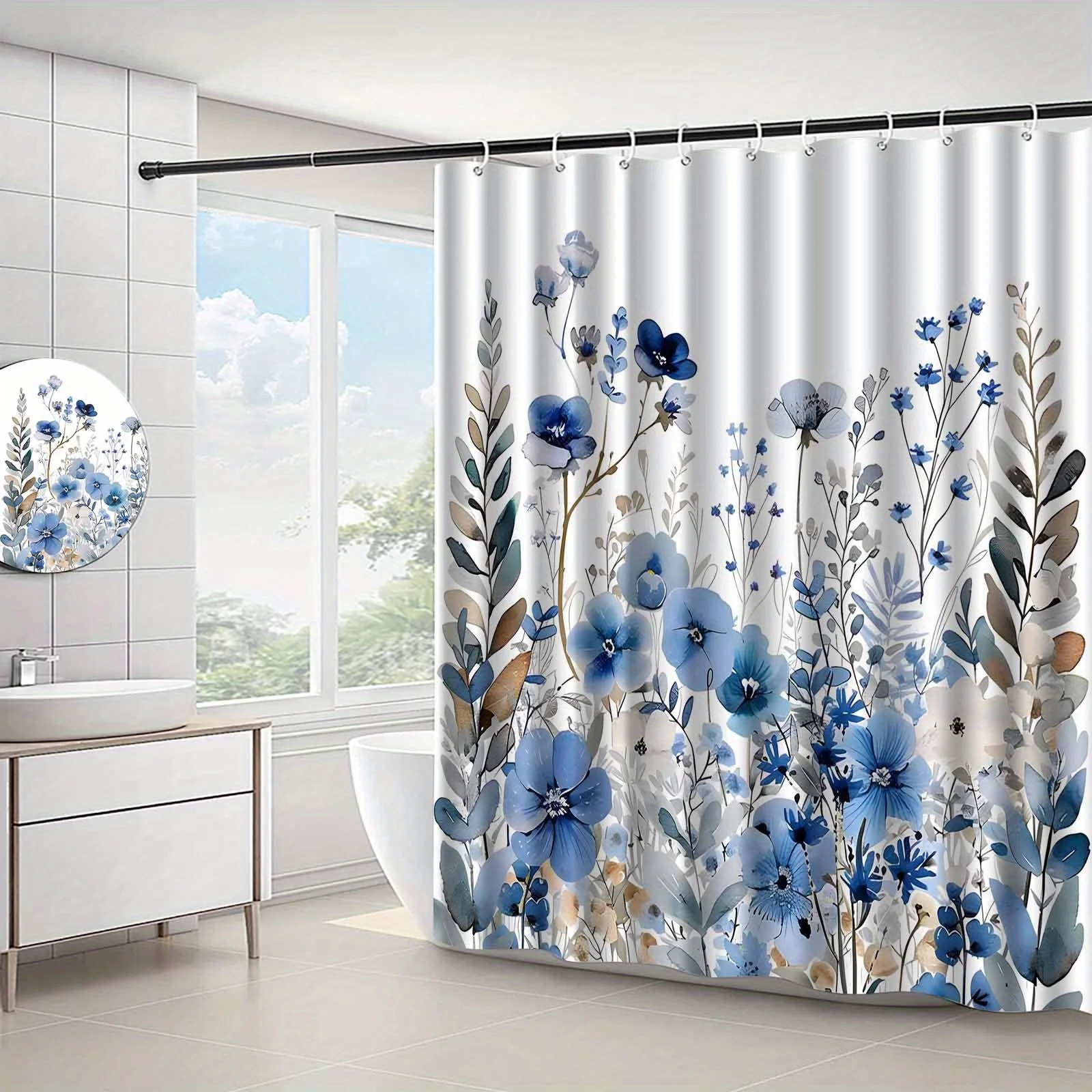 Watercolor Floral Plant Shower - Home Bathroom Partition avaliação e preço