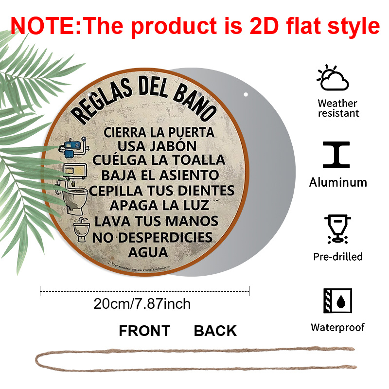 2D Flat, 1pc Vintage Spanish B - Home Bathroom Rules avaliação e preço