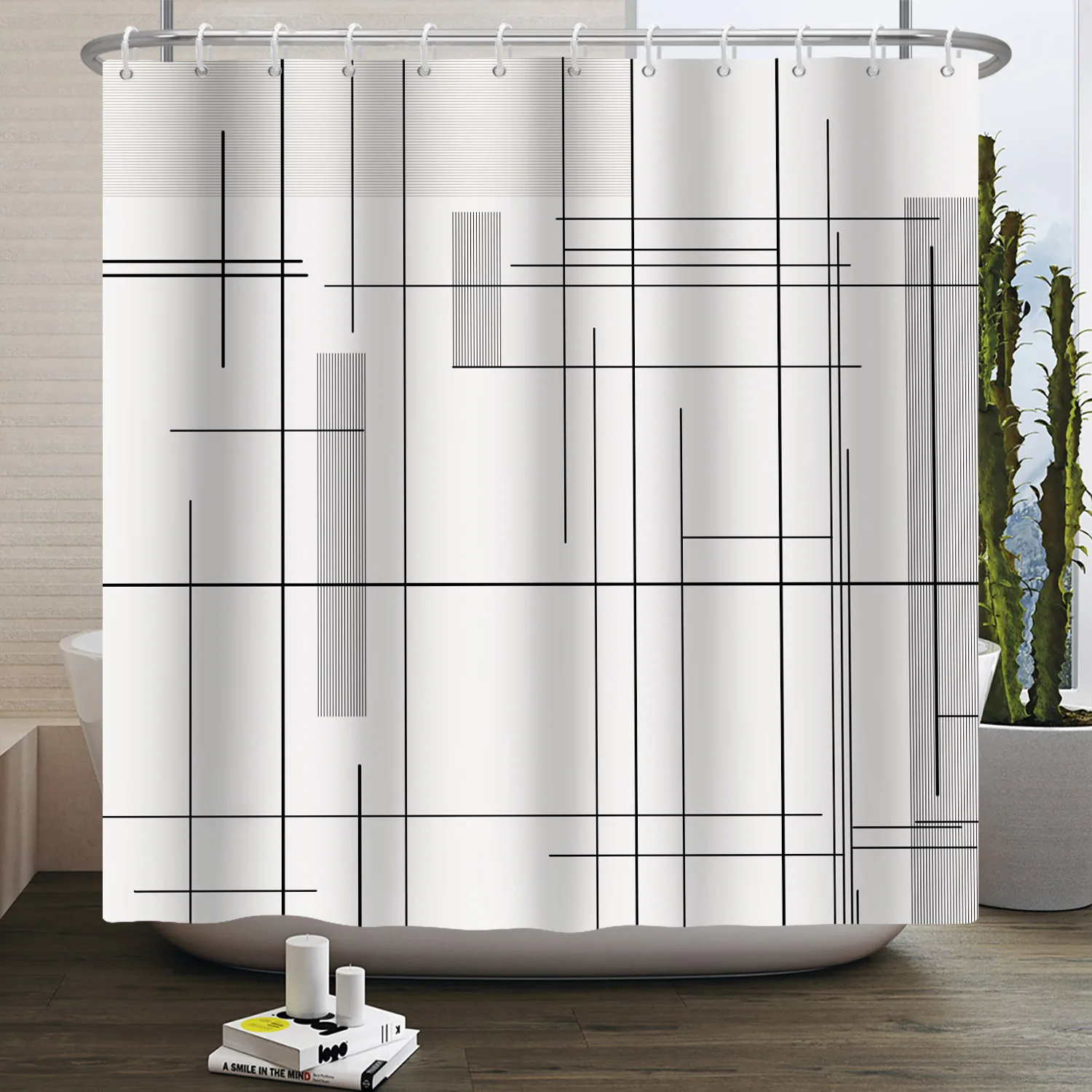 Simple Line Pattern Shower Cur - Home Bathroom Partition avaliação e preço